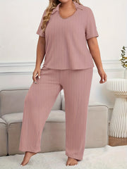 Ribbed Knit Polo Neck Top & Pants Lounge Set