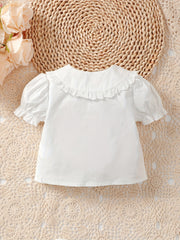 Girl's Lace Trim Doll Collar Ruffle Cuff Shirt
