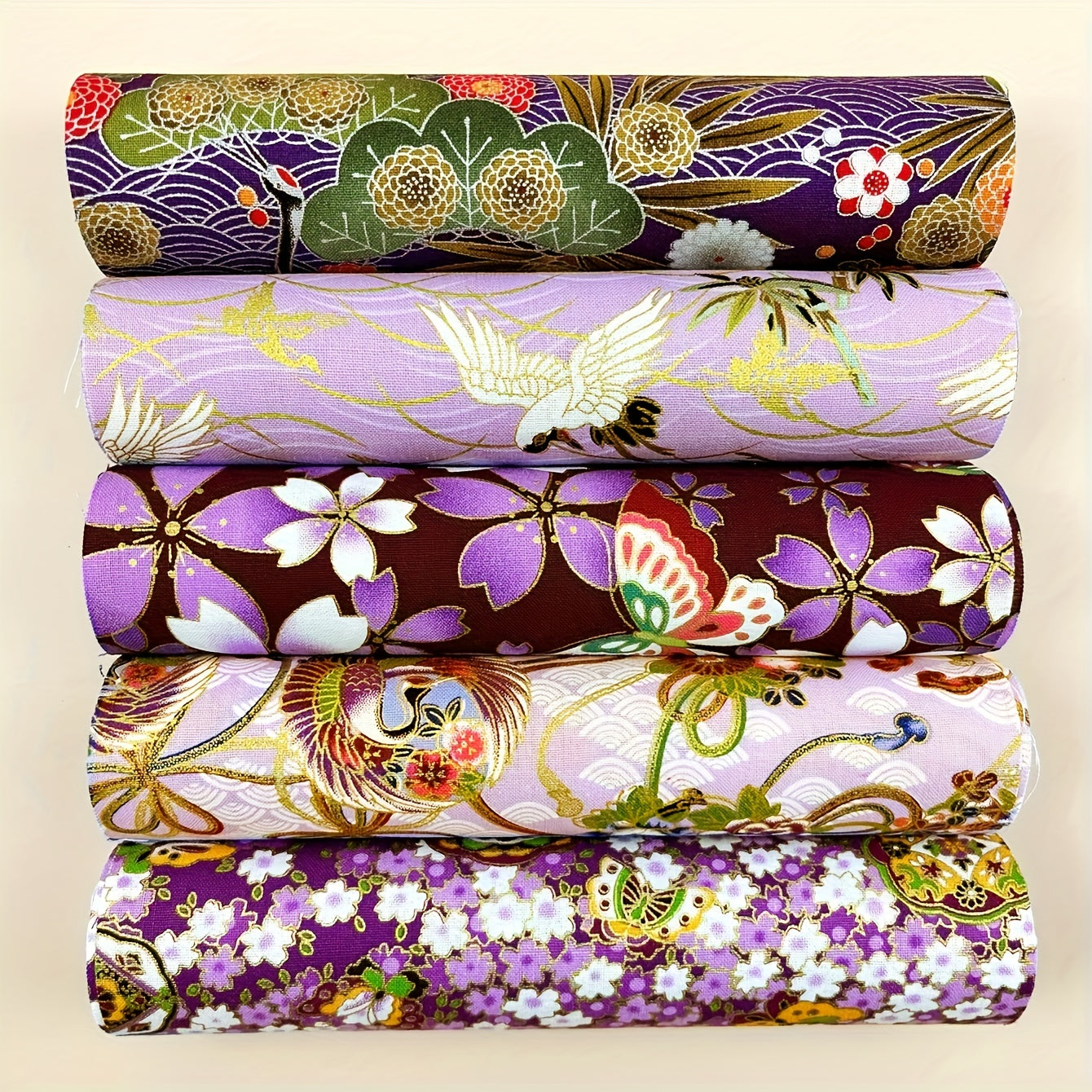 5pcs Japanese Style Purple Flower Cotton Quilting Fabric DIY Clipping Cloth