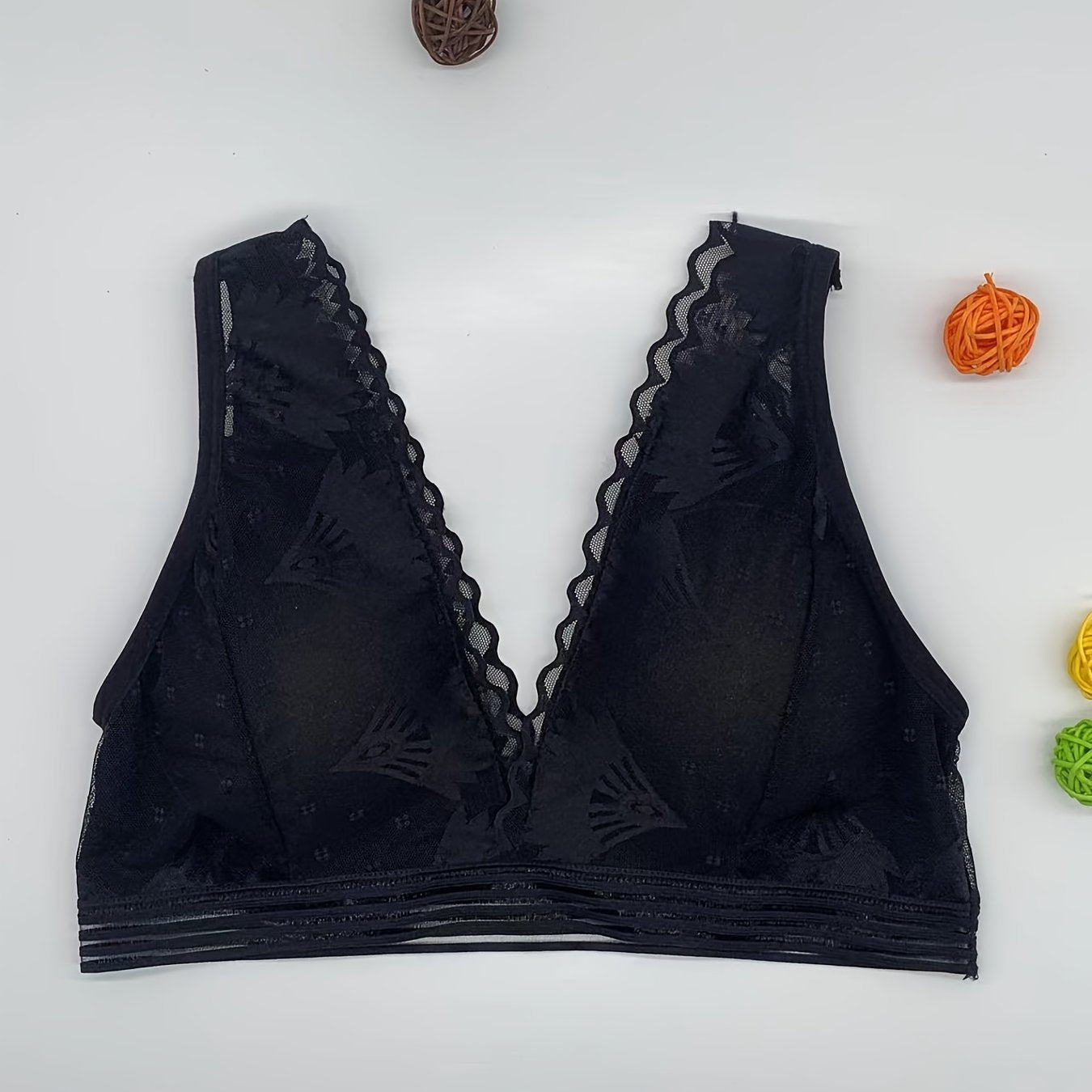 Wireless Bra with Lace and Scallop Trim