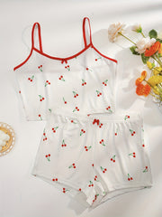 Cherry Print Pajama Set Cami Top & Shorts