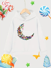 Moon Print Girls Cotton Hooded Sweatshirt for Autumn Winter