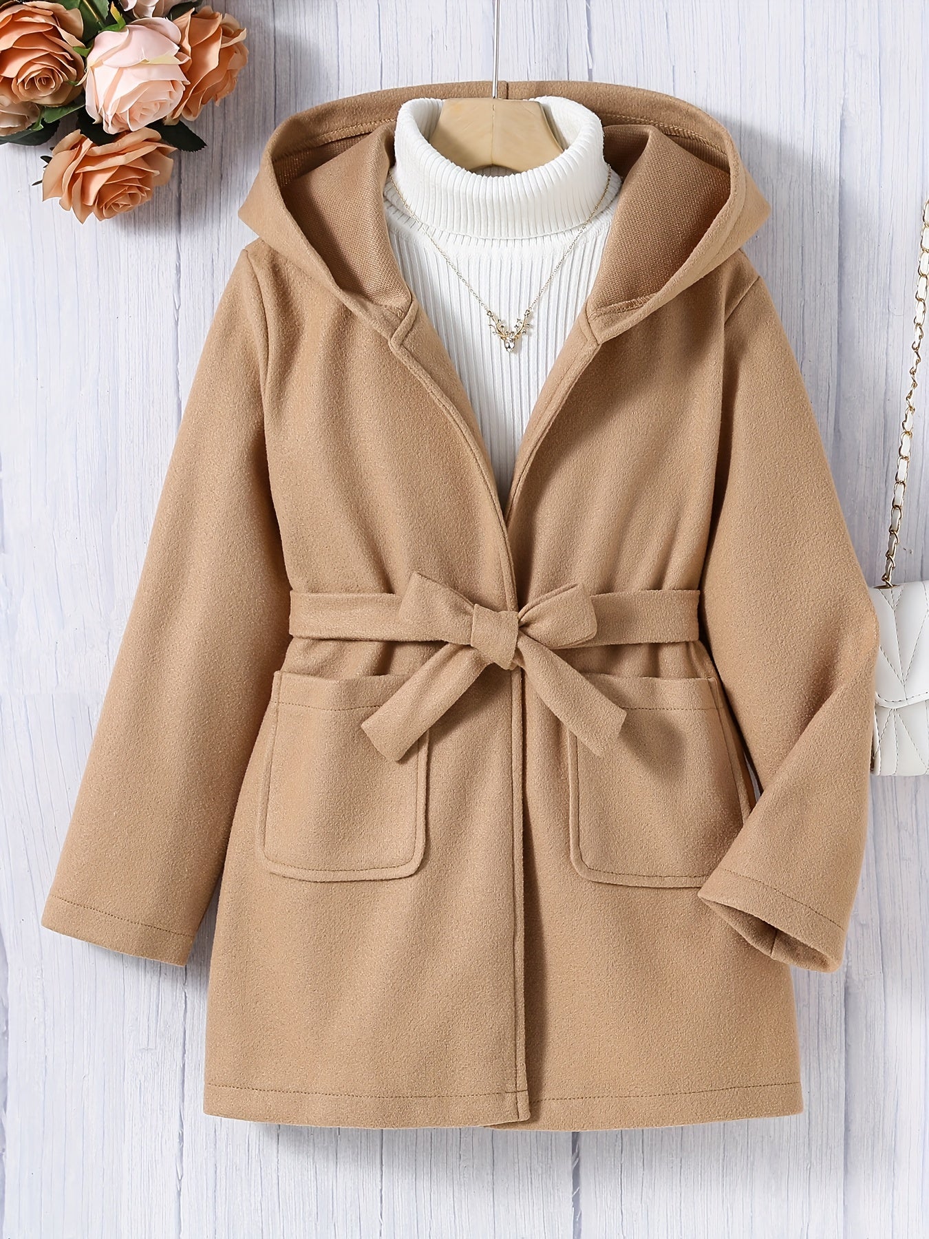 Girls' Casual Hooded Overcoat Tunic Fleece Warm Winter Coat