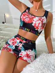 Floral Print Pajama Set Tank Top & Shorts Women's Sleepwear