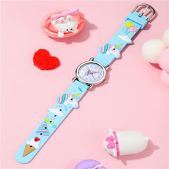 Girls Cartoon Quartz Watch Unicorn Ice Cream Print Gift
