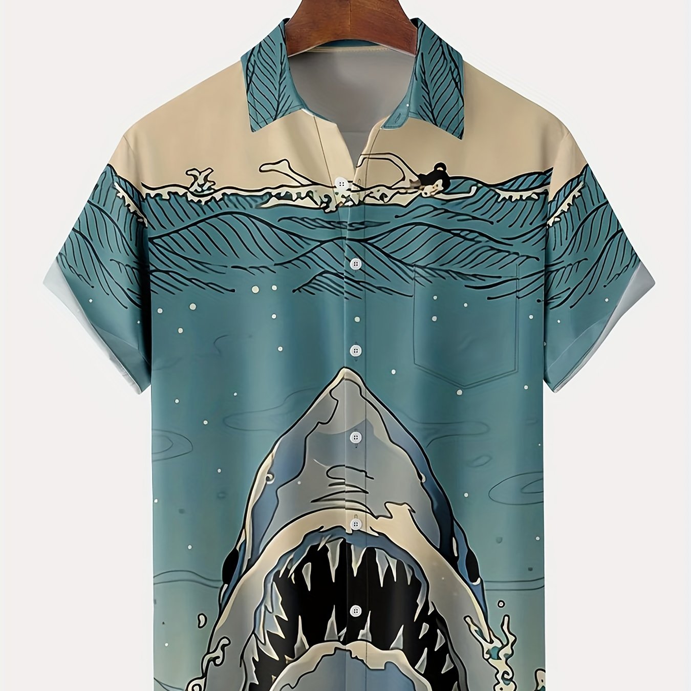 Shark Print Casual Hawaiian Shirt - Men's Summer Vacation Resort Top