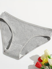 4pcs Solid Ribbed Briefs Comfy & Breathable Panties Women's Lingerie