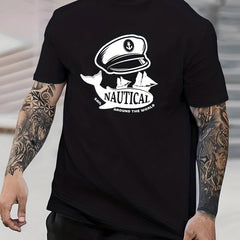 NAUTICAL Print Men's Graphic Crew Neck Active T shirt