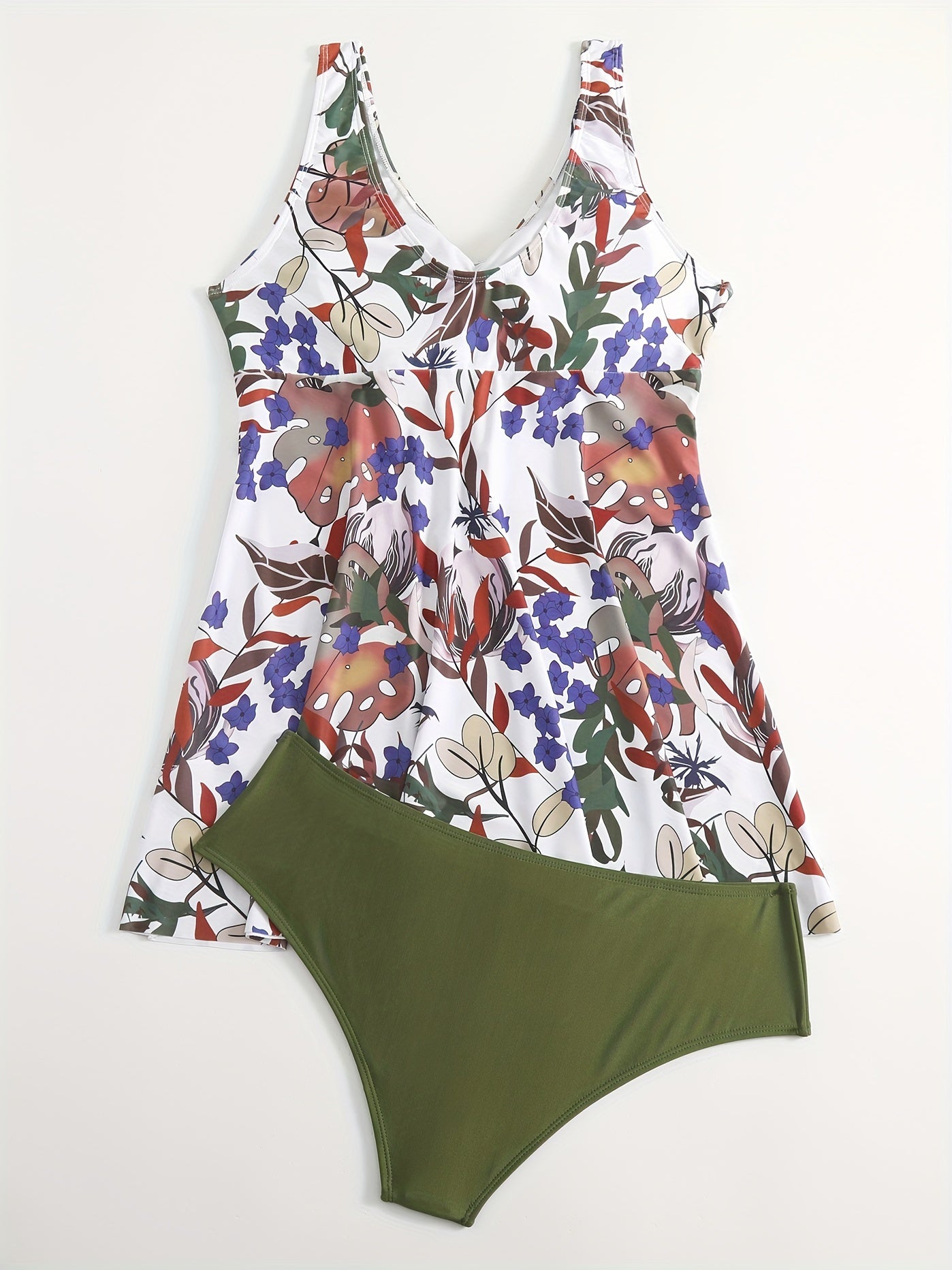 Floral Print High Stretch Boho 2 Pieces Bikini Set Women's Plus Swimsuit Set