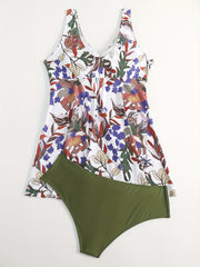 Floral Print High Stretch Boho 2 Pieces Bikini Set Women's Plus Swimsuit Set