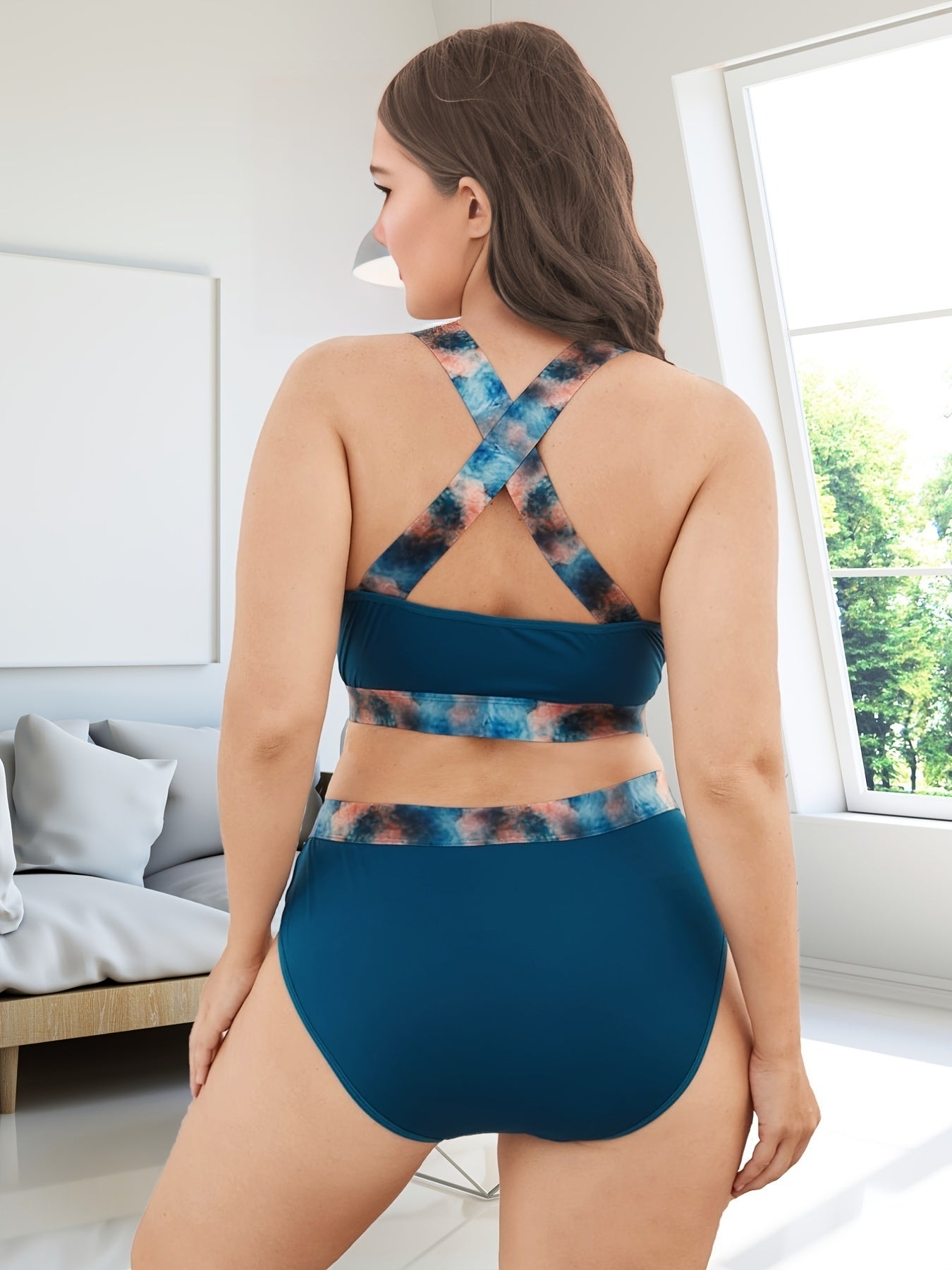 Tie Dye V Neck Bra & Panties Set Sexy Lingerie 2pcs Set