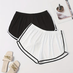 2 Pack Plus Size Casual Pajama Shorts Set Women's Plus Wide Leg