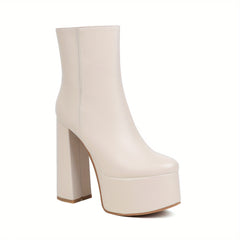 Women's Platform Block Heel Side Zipper Short Boots