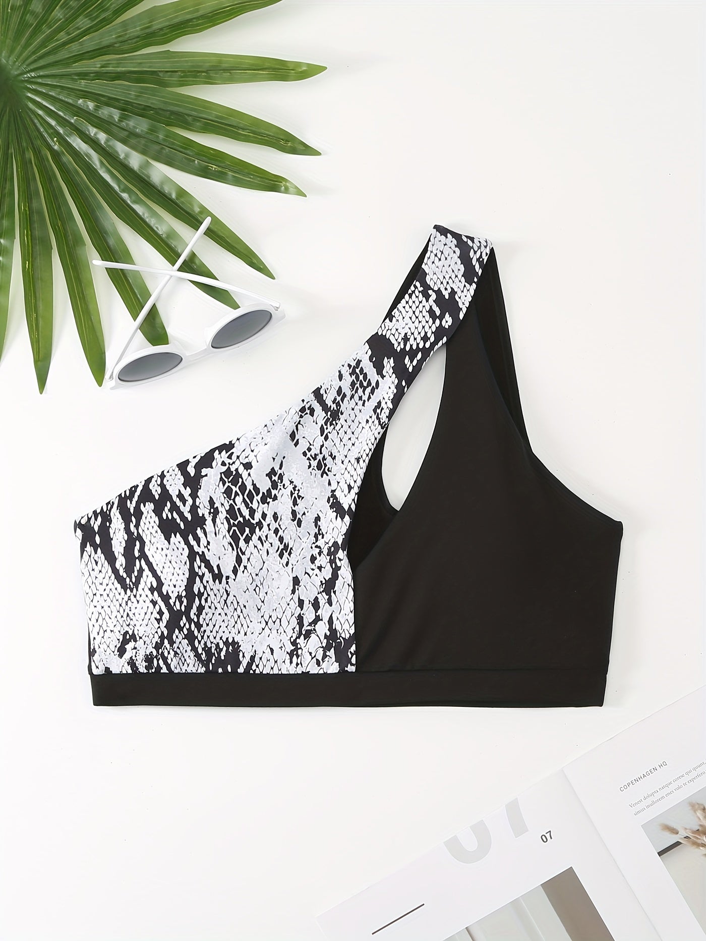 Snake Print Quick Drying One Shoulder Sports Bra