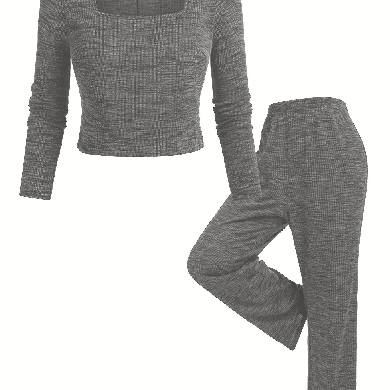 Solid Square Neck Crop Top & Pants Set
