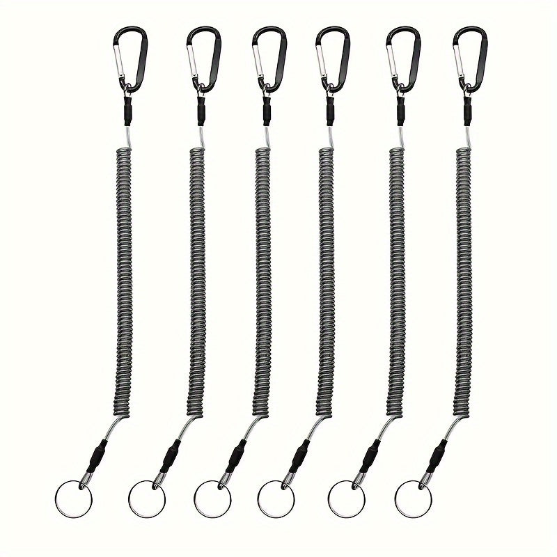 6pcs Fishing Tools Lanyard Retractable Safety Ropes Wire Coiled Lanyard