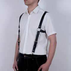 Men's Leather Suspenders Gothic Chest Straps Adjustable Buckle Straps