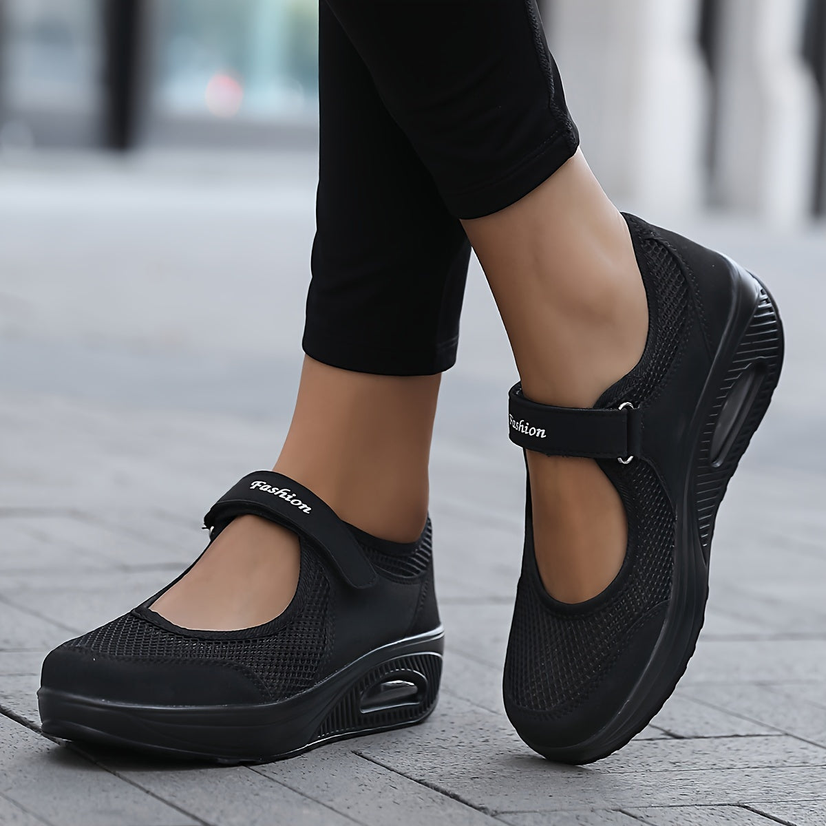 Backless Mesh Sneakers Air Cushion Slip on Walking Shoes Hook & Loop Fastener