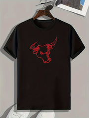 Men's Stretchy Bullhead Print T-shirt for Outdoor Summer