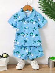 2pcs Baby Boys Coconut Tree Print Shirt & Shorts Set for Summer