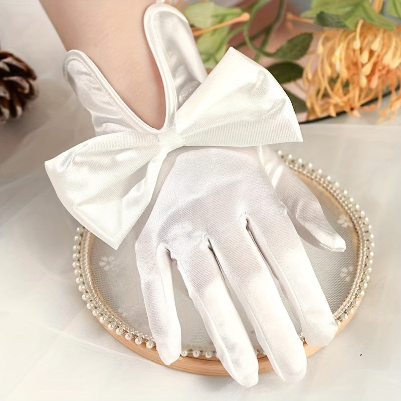 Bridal Gloves And Satin Wedding Gloves With Bowknot
