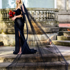1 Tier Cathedral Wedding Veil with Comb Cut Edge Long Bridal Veil Tulle Plain