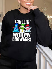 Women's Plus Size Snowman & Letter Print Long Sleeve Christmas Top