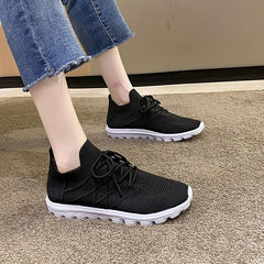 Women's Knitted Sports Shoes Comfy Lace Up Low Top Casual Running Sneakers