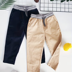 2pcs Boys Solid Loose Cargo Pants Elastic Waist Jogger Pants With Pocket