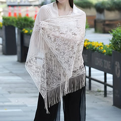 Solid Embroidery Scarf Lace Church Veil Wedding Bridal Shawl Hollow Tassel