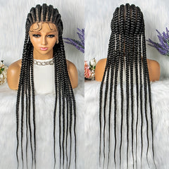 Stylish 91 Cm Full Lace Braided Wig With Baby Hair Synthetic Material 11 Braids