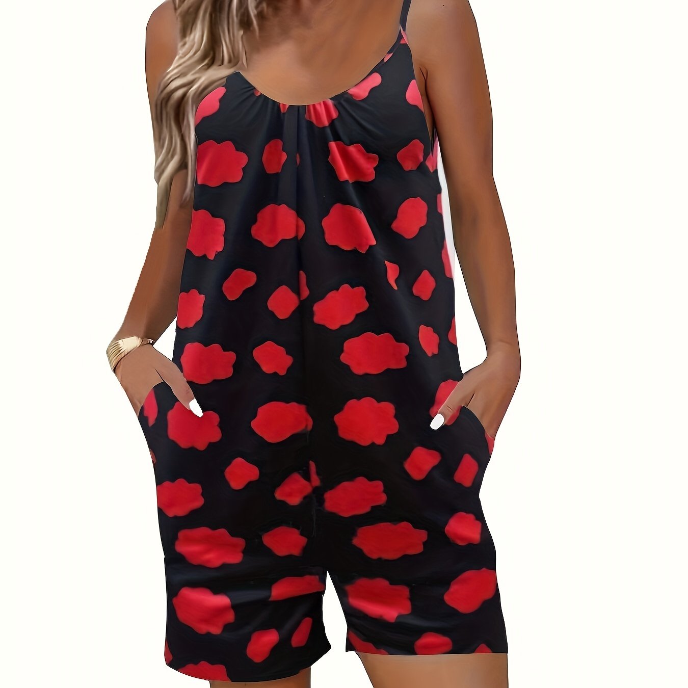 Cloud Print Lounge Romper Crew Neck Spaghetti Strap Women's Loungewear