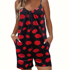 Cloud Print Lounge Romper Crew Neck Spaghetti Strap Women's Loungewear