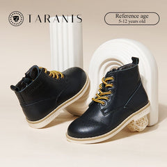 TARANIS Girls Classic Rubber Sole Short Zipper Leather Boots