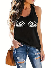Skeleton Hand Print Sleeveless Tank Top