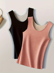 2pcs Seamless Thermal Tops Crew Neck Sleeveless Top Women's Lingerie