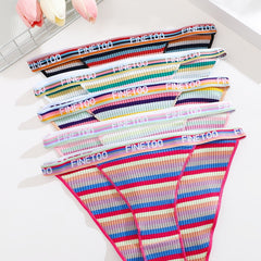 5pcs Ribbed Briefs Rainbow Striped Panties Women's Lingerie