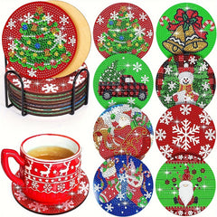8pcs Diamond Art Set With Stand & Coaster for Christmas Decor
