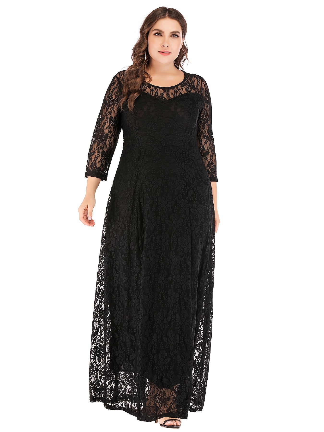 Lace Long Sleeve Round Neck Formal Party Dress
