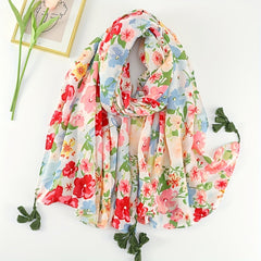 Floral Fringed Scarf Mature Soft Sunscreen Shawl Wrap Long