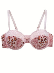 Leopard Print Lace Push Up Bra With Removable Straps
