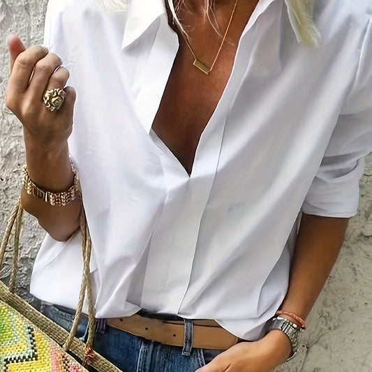 Casual Blouse Women's Plus Plain Long Sleeve Shirt