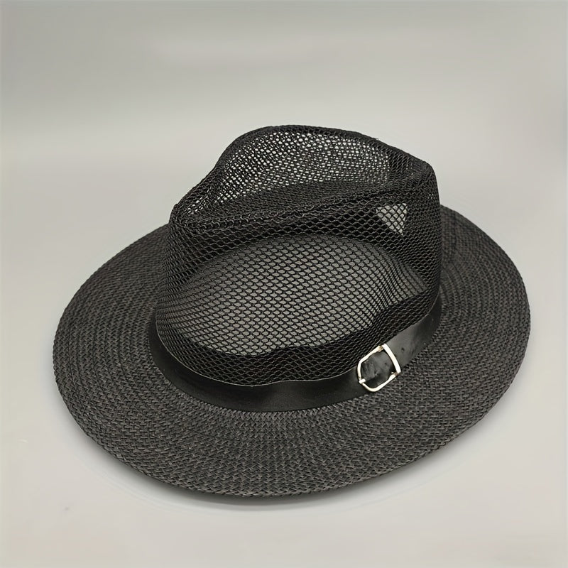 Mesh Hollow Fedora Belt Sun Hat Unisex Outdoor Beach Hats