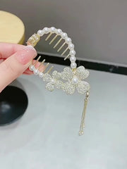 Flower Rhinestones & Faux Pearls Hair Clip Women Girls