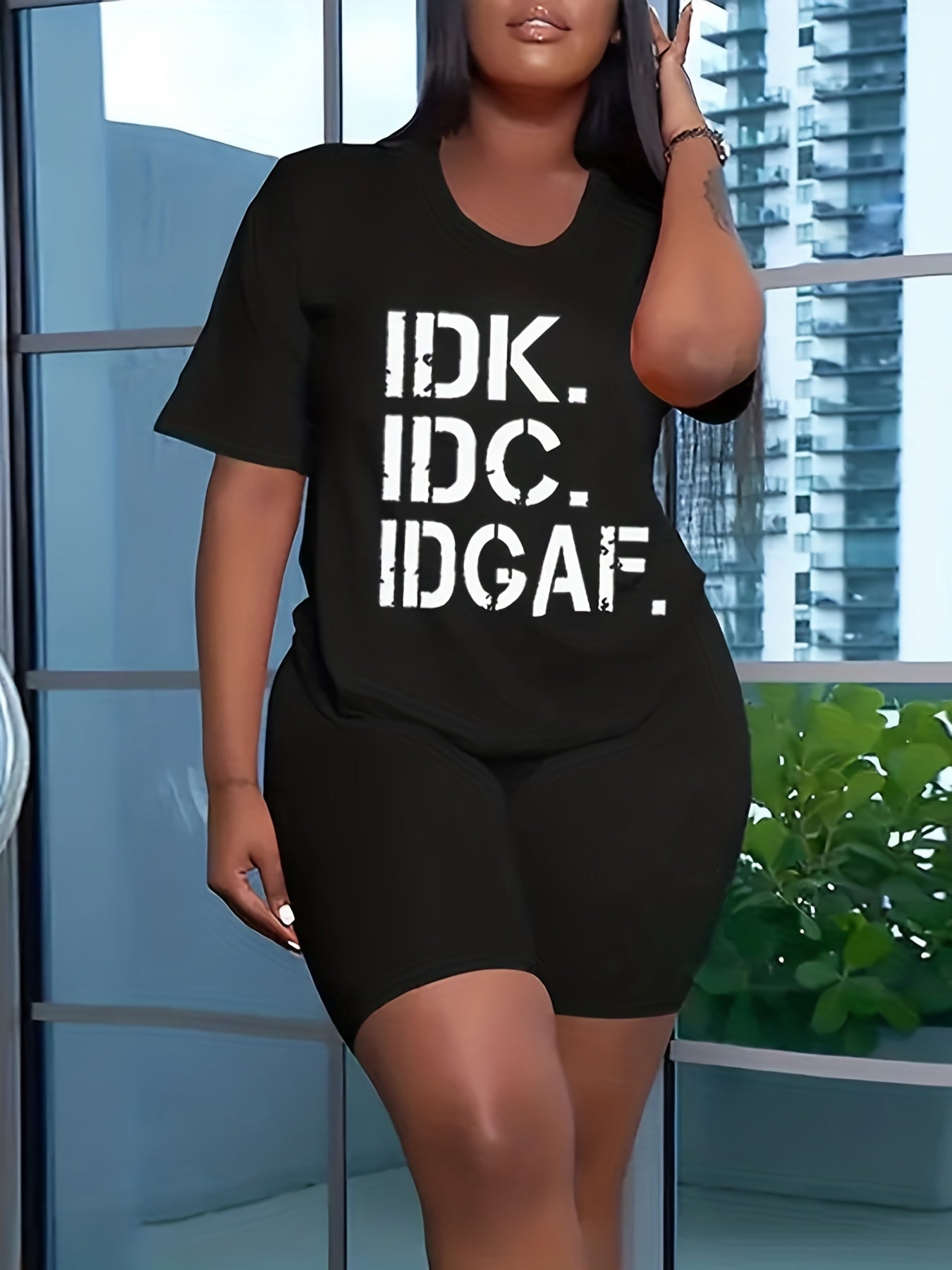 Rhinestone Letter Two piece Set Short Sleeve T shirt & Shorts Outfits