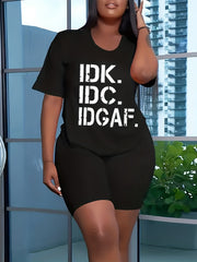 Rhinestone Letter Two piece Set Short Sleeve T shirt & Shorts Outfits