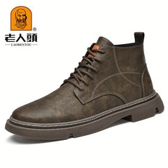 LAORENTOU Men's Snow Boots Leather Warm Cozy Anti Skid Ankle Boots