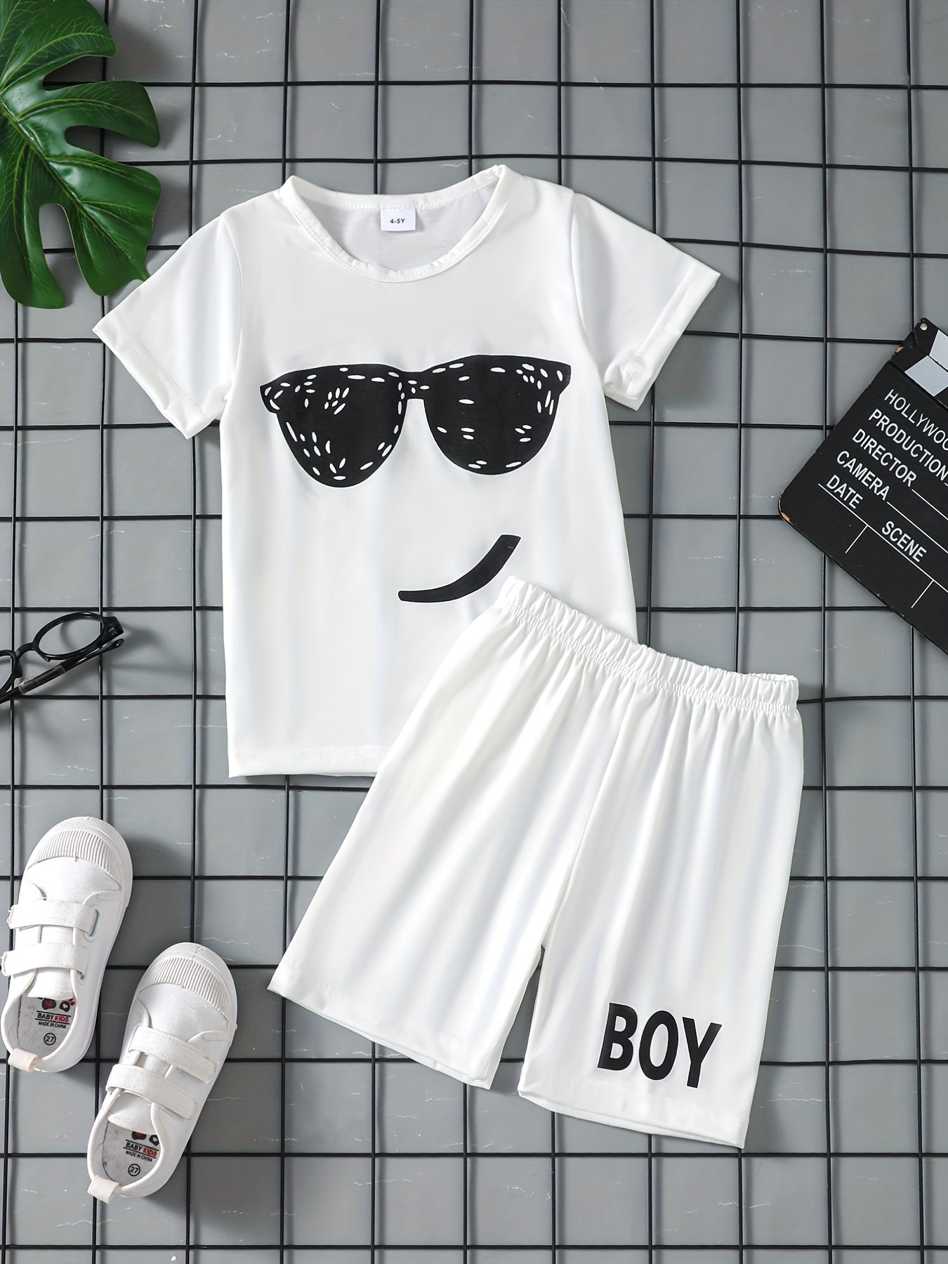Boys Smile Print Tee Matching Shorts Summer