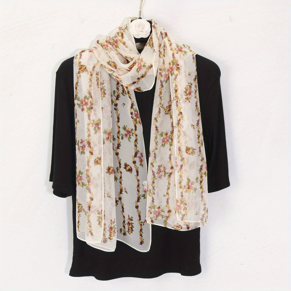 Vintage Floral Pattern Yarn Scarf Lightweight Breathable Shawl
