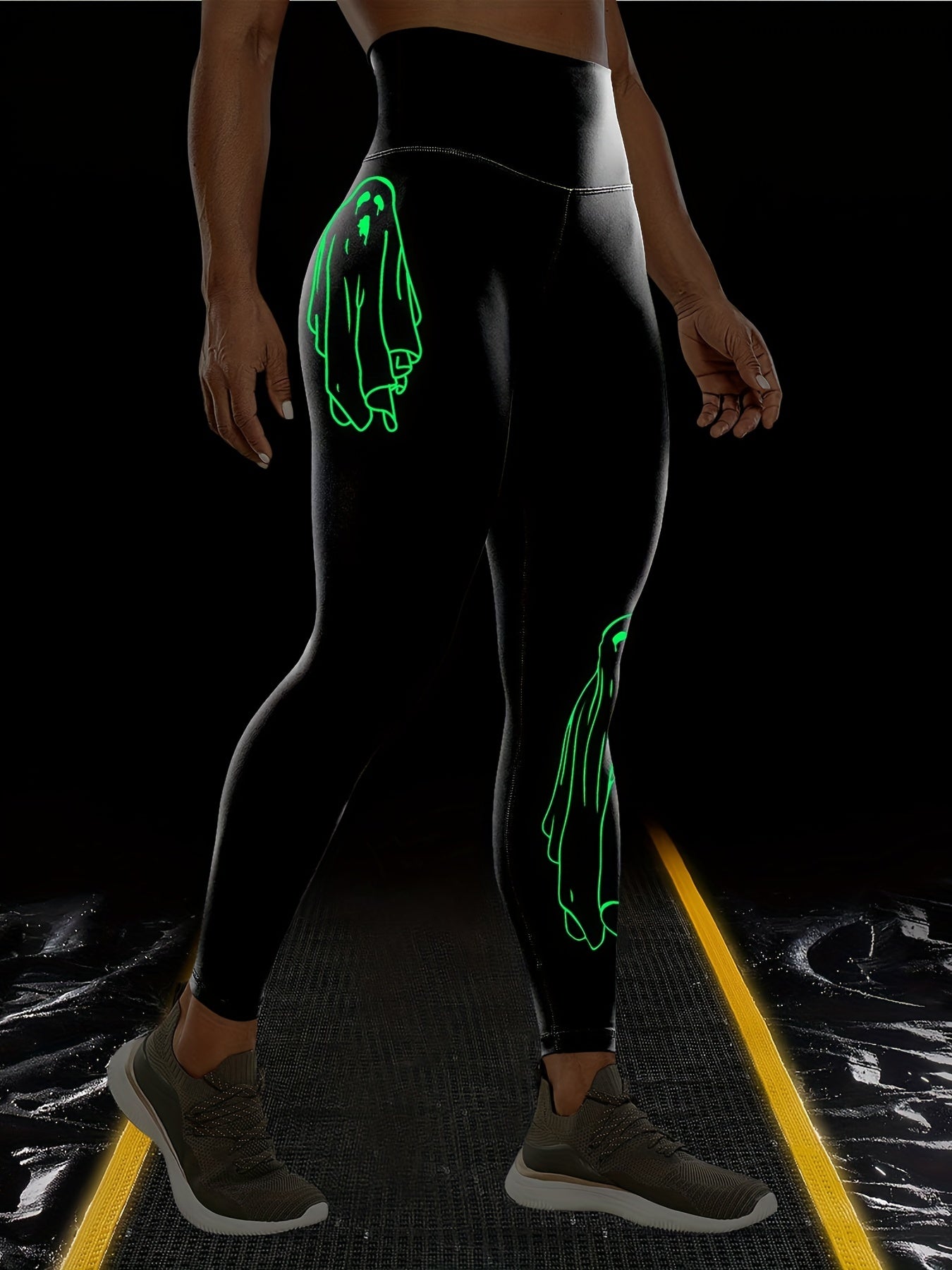 Ghost Printed Yoga Leggings for Halloween High Waist Workout Running